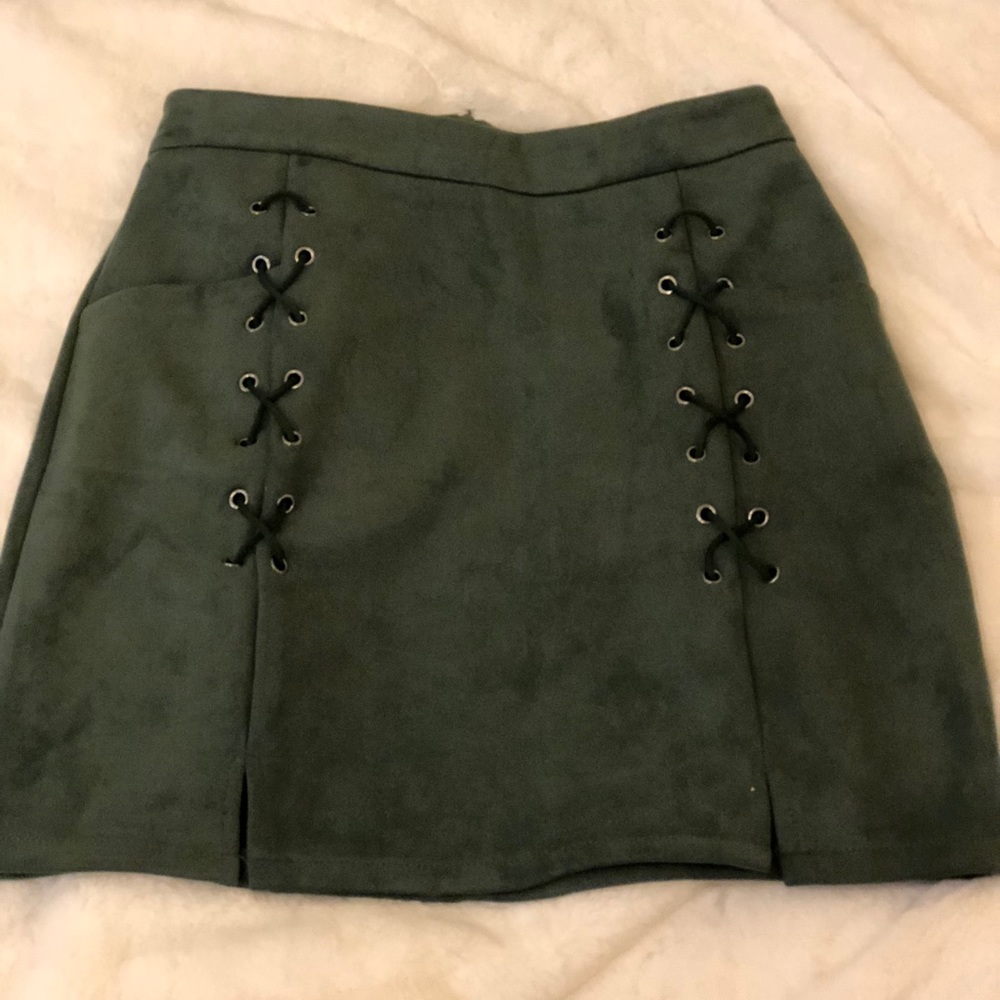 Green suede skirt